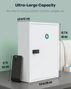 Uniclife Wall Mount Medicine Cabinet with Combination Lock, Locking First Aid Cabinet, Lockable Medical Cabinet, Large Capacity Medicine Organizer, Secure Steel Wall Cabinet Metal Storage Box, White