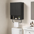 Bathroom Wall Cabinet, Wall Mounted Medicine Cabinets with Towel Bar & Adjustable Shelf, Over The Toilet Space Saver Storage Cabinet with 2 Doors, for Bathroom Laundry Room Kitchen, Black