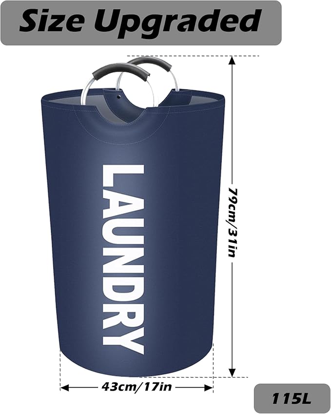 Vivicreate 115L Large Laundry Basket, Freestanding Tall Clothes Hamper, Foldable Washing Bin, Collapsible Laundry Bag (BLUE)