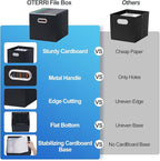 Oterri Cardboard File Organizer Box for Hanging File Folders Letter Size,Large File Box for Computer Desk,File Cabinet,Working Home,Office,Classroom (Black, Letter Size - 2 Packs-Large)