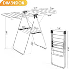 KINGBOARD Clothes Drying Rack, Stainless Steel Laundry Drying Rack with Height-Adjustable, Foldable Gullwing for Easy Storage, No Assembly, Indoor Outdoor Use, 56.4" D x 21.6" W x 39.3" H, Black