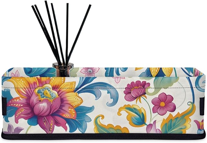 Small Bathroom Baskets for Toilet,Foldable Toilet Paper Tank Basket Organizer for Towels Storage Decorative Open Storage Bins for Home,Closet,Containers,Cabinet（Beautiful Flower ）
