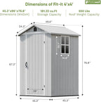 Patiowell 4 x 4 FT Plastic Outdoor Storage Shed with Floor, Garden Tool Shed with Two Windows and Single Lockable Door for Garden, Backyard, Lawn, Easy to Install, Light Grey