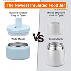 13.5oz Kids Jar for Hot Food, Insulated Vacuum Food Jar with Buckle Lid, Stainless Steel Wide Mouth Leak Proof Insulated Lunch Container for School Picnic Travel, Blue