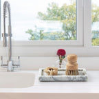 Natural Small Marble Vanity Tray, Luxury Stone Organizer for Bathroom & Kitchen | Holds Soap Dispenser, Jewelry, Perfume | Non-Resin, Non-Ceramic Décor (White, Mini (7.9" x 4.3" x 0.78"))