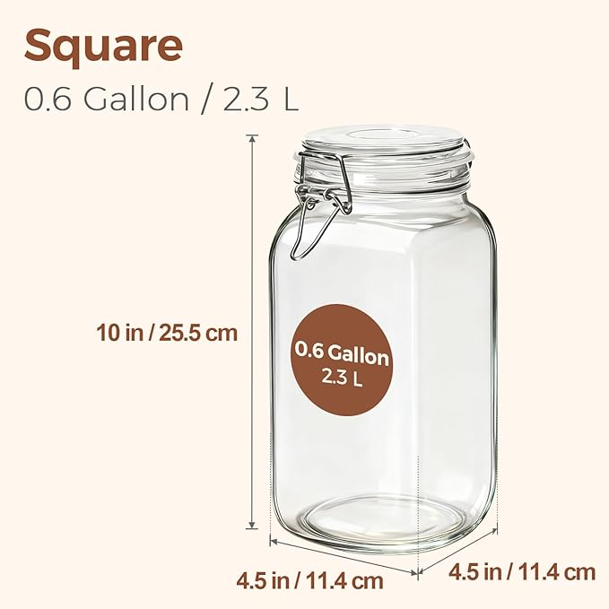 ComSaf 3-Pack 78oz Large Square Glass Jars, Airtight Canisters for Bulk Food Storage, Space-Saving Containers for approx. 4lb of Sugar, Coffee & Pantry Organization, Wide Mouth Design