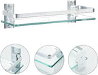 AIJALY 2 Pack Bathroom Glass Shelf,15.7 Inches Silver Bathroom Shower Glass Shelf Wall-Mounted, Metal Storage Floating Kitchen Shelf
