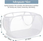 2 Pcs Durable Collapsible Laundry Baskets - Reinforced Mesh Pop Up Laundry Hamper with Pocket, Foldable Dirty Clothes Hamper with Carry Handles for Laundry, Bathroom, Kids Room, Dorm or Travel White