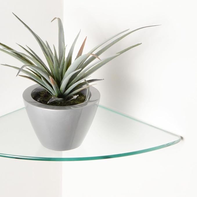 Dulles Glass 16" x 16" Quarter Round Floating Glass Shelf - Shelf Only - Tempered - 3/8" Thick - Flat Polished Glass