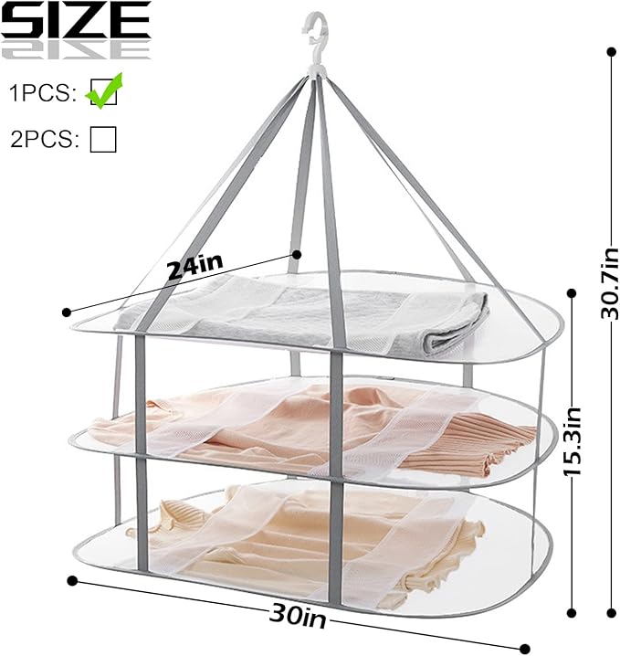3 Tier Folding Mesh Clothes Drying Rack, Stackable Sweater Drying Rack with Internal Fixation, Portable Hanging Laundry Rack for T-Shirt,Swimsuit,Sweater,Delicates (1 Pack)