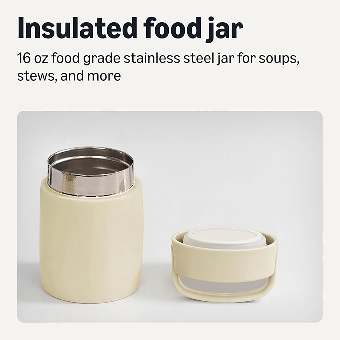 Amazon Basics Insulated Stainless Steel Food Jar, For Hot and Cold, Leak Proof, 16 ounces, Ivory