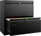 SUXXAN Metal 2 Drawer Lateral File Cabinet with Lock - Wide Filing Cabinet for Letter/Legal/F4/A4 Hanging Files - Includes Business Card Holder, Home Office School Storage,Black