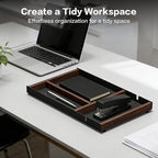 Desk Drawer Organizer Tray With Removable Magnetic Wooden Strip,Freely Adjustable Space,Made of Aluminum and Walnut,Valet Tray for Mens,Desk Accessories for Office/Home/Nightstand