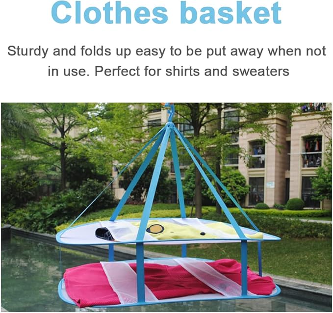 2-3 Tier Folded Mesh Clothes Drying Rack, Stackable Sweater Drying Rack, Portable Hanging Laundry Racks with Fixing Band for T-Shirt, Swimsuit, Underwear(Color:2 Tier)