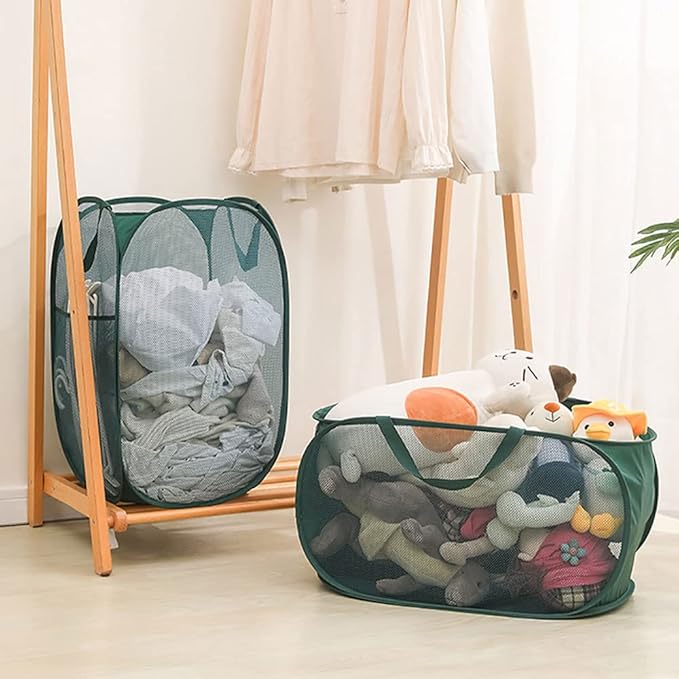 4 Piece Popup Mesh Laundry Basket Durable Handles Collapsible Laundry Baskets Folding Clothes Pastic Hamper for Laundry Room College Dorm (Black)