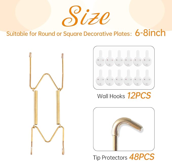 Bilillo 12 Pack Plate Hangers for The Wall, Suitable for 6-8 inch Art Plate, Stainless Steel Invisible Heavy Duty Wire Plate Holder with Wall Hooks, Plate Hangers for Displaying Plates
