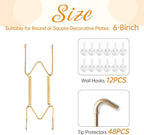 Bilillo 12 Pack Plate Hangers for The Wall, Suitable for 6-8 inch Art Plate, Stainless Steel Invisible Heavy Duty Wire Plate Holder with Wall Hooks, Plate Hangers for Displaying Plates