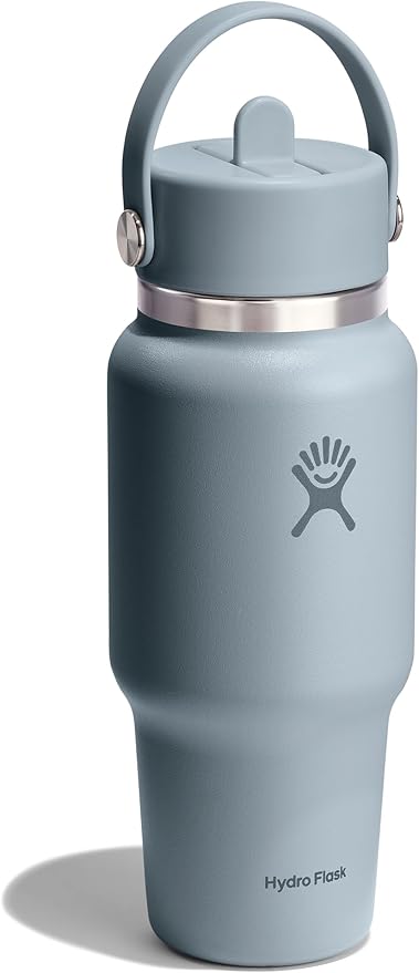 Hydro Flask Travel Water Bottle - Insulated Stainless Steel - Wide Straw Lid, Non Spill, Leakproof in 24 Oz Shale Gray
