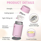 2 Pack Soup Thermo for Hot Food for Adults, Insulated Food Jar, Stainless Steel Vacuum Thermal Lunch Box Containers with Carry Bag and Spoon (18.5oz, 27oz) (Pink)