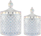 R FLORY 2 Pack Qtip Holder Glass Apothecary Jars with Lids Bathroom Storage Organizer for Cotton Swabs, Balls, Pads, Floss Picks, Vanity Storage Containers for Makeup, Candy, Jewelry (10+24oz, Dazzle)