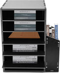 Literature Organizers With Side Storage cabinet, 6 Compartments Office Mailbox with Adjustable Shelves, PVC Board Literature Sorter for Office, Home, Classroom, Mailrooms Organization, Black