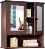 TaoHFE Brown Medicine Cabinet with Mirror - 2 Doors, 3 Open Shelves, Wall Mounted Wooden Storage Cabinet for Bathroom, Laundry Room, Kitchen