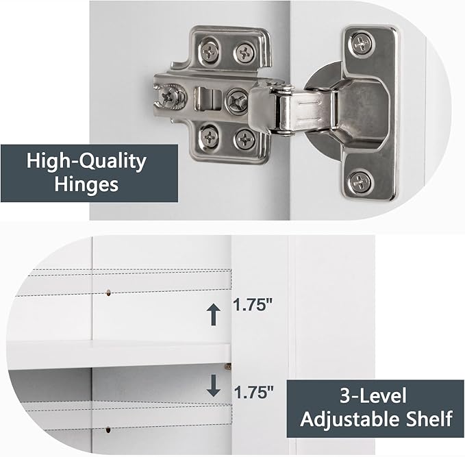 Over The Toilet Storage Cabinet, Over The Toilet Cabinet Bathroom with Adjustable Shelf and Double Door, Over The Toilet Storage for Bathroom Over The Toilet Organizer, White