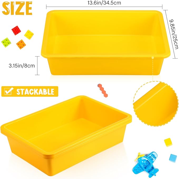 Hoteam 10 Pcs Flat Storage Organizer Tray Bin Letter Size Paper Tray for Classroom Plastic Stackable File Organizer for School Office Teacher Book Organization（ Yellow, 13.78 x 9.84 x 3.15 Inch）