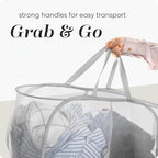 Handy Laundry Collapsible Laundry Basket, 2-Compartment Mesh Pop Up Hamper with Handles – Foldable, Space-Saving Dirty Clothes Organizer for Dorm, Travel, Laundry Room, Grey