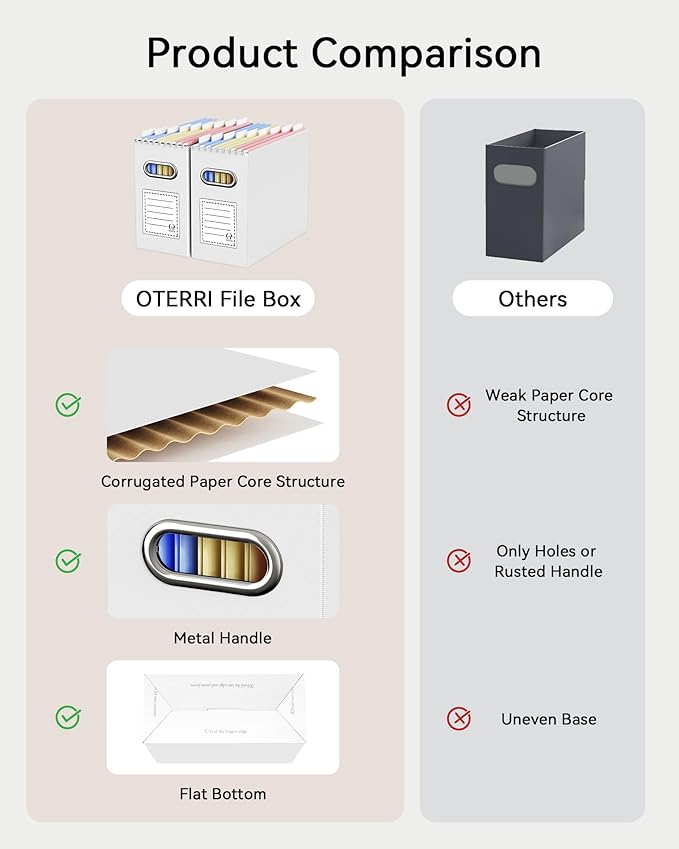 Oterri Cardboard File Organizer Box for Hanging File Folders Letter Size,File Box for Computer Desk,File Cabinet,Working Home,Office,Classroom (Multi color, Letter Size - 4 Packs)