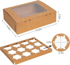 Rarapop 25 Pack Cupcake Boxes Hold 12 Standard Cupcakes, Food Grade Cupcake Holders Bakery Carrier Boxes with Windows and Inserts for Cupcakes, Muffins and Pastries