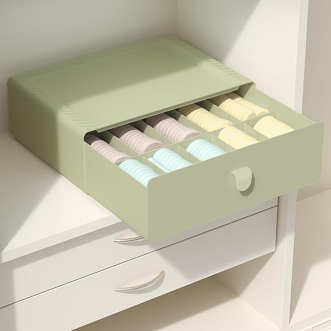 Underwear Organizer Drawer, 10 Cells Plastic Panties Drawer, Stackable Closet Organizer, Storage Box for Bras, Socks, Snacks, Green