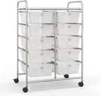 Giantex 10 Drawers Rolling Cart, Classroom Organizers, Storage Cart with Wheels, for Teacher Office Home School Supplies Tool Craft Art Paper, Clear White