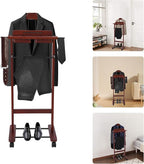 Clothes Valet Stand, Wood Valet Stand Suit Rack Stand with Drawer for Men/Women, Contour Hanger, Trouser Bar, Belt Hooks Shoe Rack, Freestanding Valet Stand (Reddish Orange)