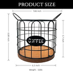 Coffee Pod Holder, Large Capacity K Cup Holder Organizer,Big Metal Capsule Storage Basket with Wooden Base, Coffee Bar Decor Station Accessories for Kitchen Counter Office Desktop (Black)
