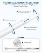 2 PACK Closet Rods for Hanging Clothes, 17 to 54 Inches Stepless Adjustable Metal Closet Rod, 1.3 Inches Heavy Duty Clothes Hanging Rod for Closet Wardrobes Laundry RV, White