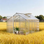 Aluminum Greenhouse with Polycarbonate Panels, Walk-in Garden Greenhouse for Outdoor Plant Growing, Durable Structure for Year-Round Gardening (Silver + Aluminum-1)