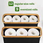 Toilet Paper Basket, Toilet Paper Storage with Lid - Bamboo Toilet Paper Holder, Bathroom Organizer for Toilet Tissue, Free Standing Toilet Paper Storage Bin with Handle