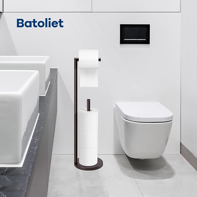 Toilet Paper Holder Stand, Bathroom Toilet Paper Roll Holder Stand with Reserve, Standing Toilet Paper Holder with Storage,Toilet Paper Roll Holder for 4 Rolls, Bronze