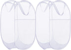 BATTOO Deluxe Strong Mesh Pop up Laundry Hamper Basket with Side Pocket for Laundry Room, Bathroom, Kids Room, College Dorm or Travel 2 Pack White