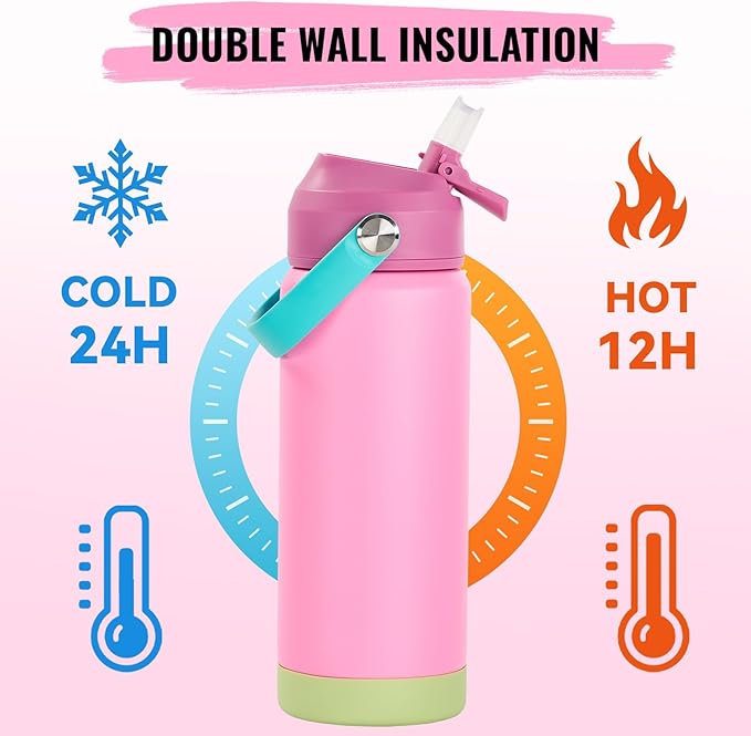 18oz Insulated Stainless Steel Water Bottle, Wide Mouth Double Wall Vacuum, Silicone Straw, Sweat & Leak Proof, BPA Free Insulated Water Flask for Travel, Keep Cold 24h Hot 12h, Berries
