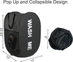 Collapsible Mesh Pop Up Laundry Hamper 2Pack Foldable Laundry Basket for clothing, stuffed animals, towels, for Laundry Room, Dorm, Apartment (Black+Grey)