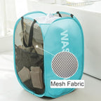 Mesh Pop Up Laundry Hampers, Collapsible Laundry Baskets Portable Clothes Hampers for Home, Dorm Room, Laundry Room, Cruise (Black + Blue)