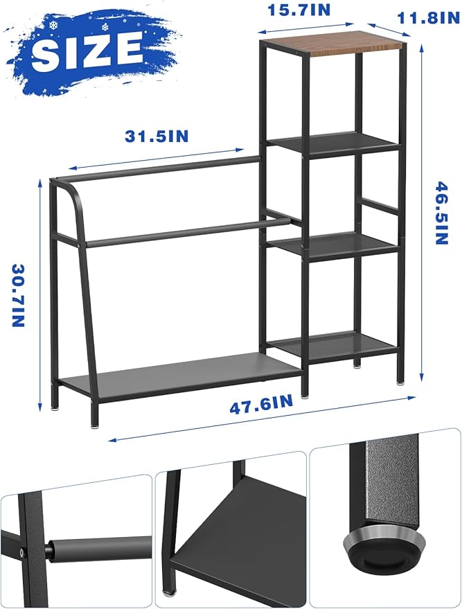 sogiv 4-Tier Freestanding Snowboard Rack, Ski Storage Rack, Ski Holders, Floor Stand Ski Organizer, Ski & Snowboard Rack Organizer for Garage, Home, Basement, Shed Ski Enthusiasts