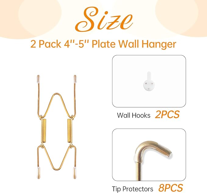 Bilillo 2 Pack Plate Hangers for The Wall, Suitable for 4.5-5.5 inch Decorative Plate, Stainless Steel Invisible Heavy Duty Wire Plate Holder with Wall Hooks, Plate Hangers for Displaying Plates