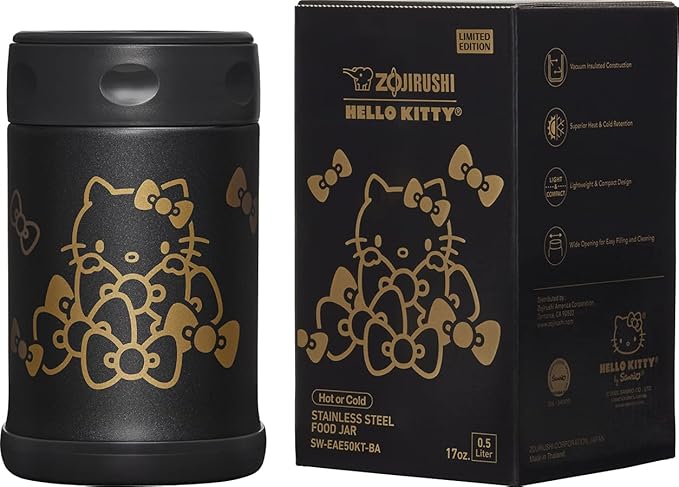Zojirushi SW-EAE50KTBA Stainless Steel Food Jar, 17-Ounce, Hello Kitty Collection Black