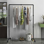 Black Iron Garment Rack,Industrial Pipe Clothing Rack,Vintage Commercial Grade Clothing Hanging Organizer for Garment Storage Display