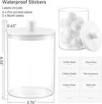 TIPGO Glass Qtip Holder Dispenser for Bathroom - 10 oz Clear Canister Apothecary Jar for Cotton Swabs, Balls, Pads, Floss Picks, Small Containers for Makeup Storage Organizer (2 Pack, White)