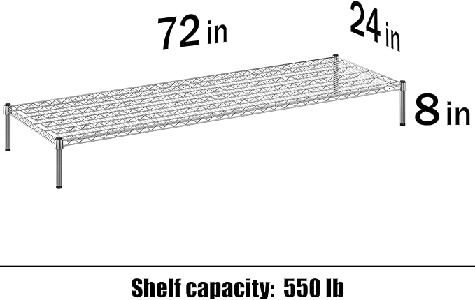 24" Deep x 72" Wide x 8" Height Wire Shelving Kit | 1-Tier | NSF Commercial Storage Rack Unit