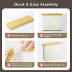 Toilet Paper Storage for Bathroom, Slim Basket Holder with Bamboo Lid, Foldable Organizer with Handle, Freestanding Stand for Small Spaces